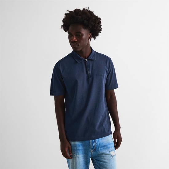 Men's C.P. Company Short Sleeve Polo Shirt in Mid Navy 889 - Image 3