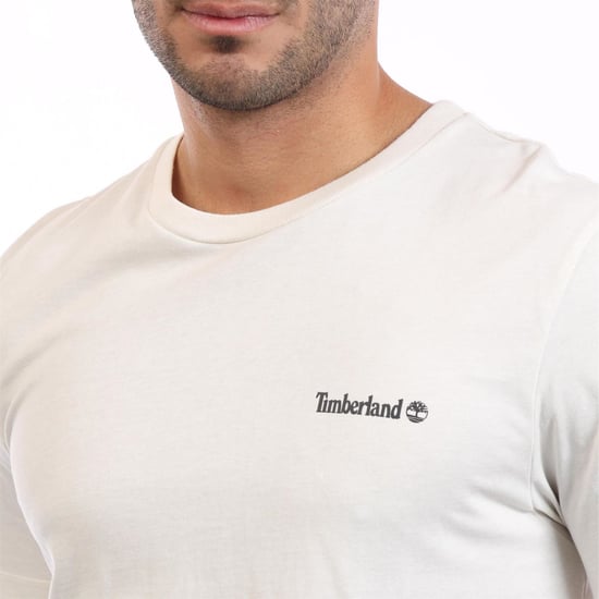 Men's Timberland Small Linear Logo Print T Shirt in Beige - Image 3