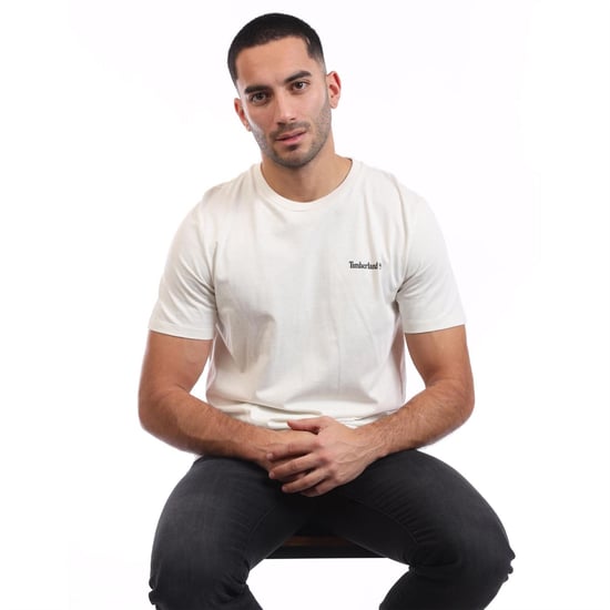 Men's Timberland Small Linear Logo Print T Shirt in Beige - Image 4