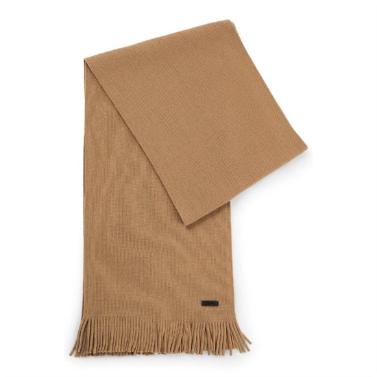 Accessories Boss Logo Plaque Scarf in Virgin Wool in Beige - Image 1