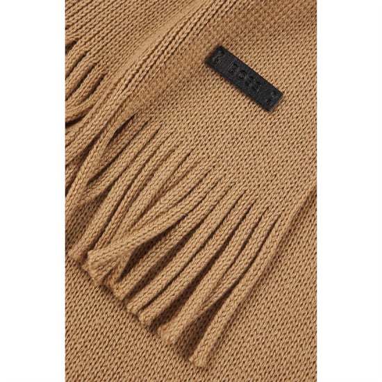 Accessories Boss Logo Plaque Scarf in Virgin Wool in Beige - Image 4