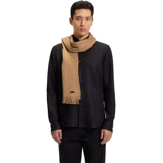 Accessories Boss Logo Plaque Scarf in Virgin Wool in Beige - Image 6