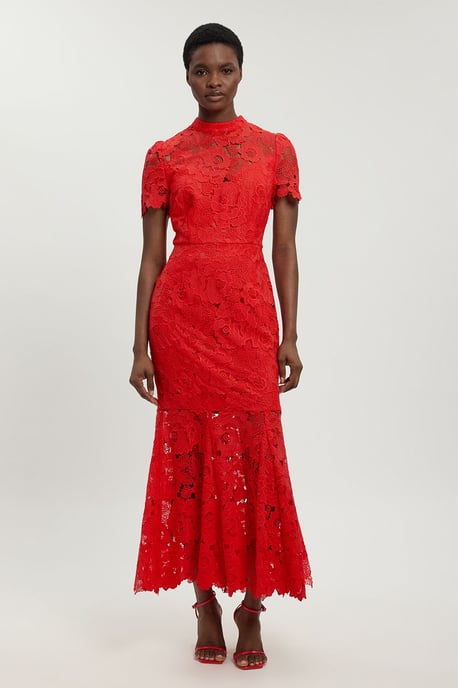 Guipure Lace High Neck Woven Midi Dress - Image 1