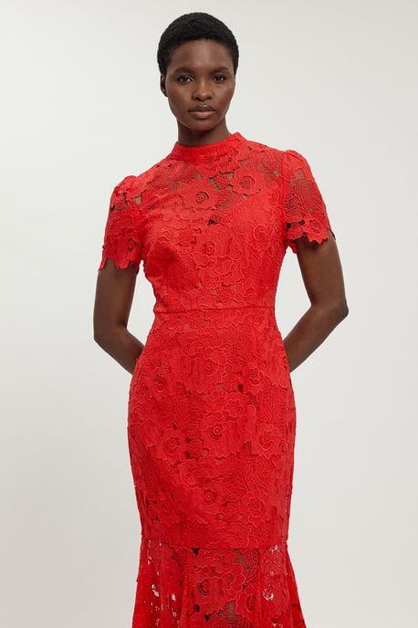 Guipure Lace High Neck Woven Midi Dress - Image 2