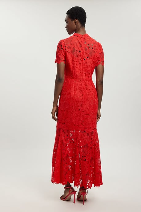 Guipure Lace High Neck Woven Midi Dress - Image 3