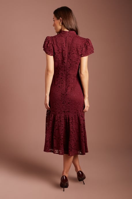 Lace Frill Sleeve High Neck Midi Dress - Image 3
