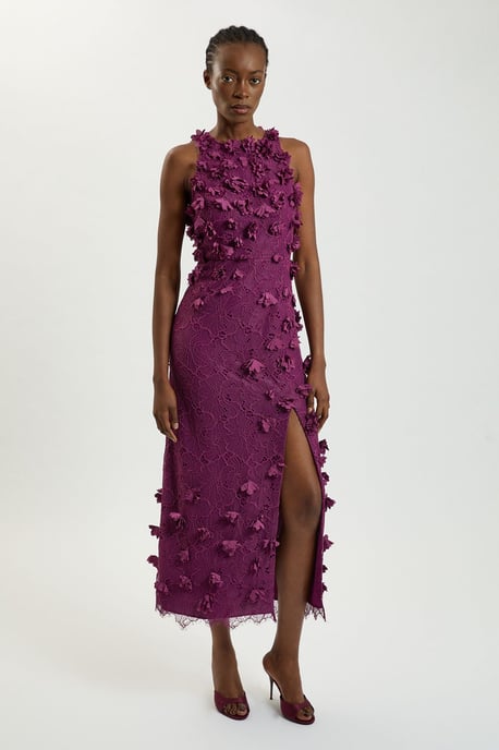 Petal Applique Lace Woven Midi Dress - Image 1