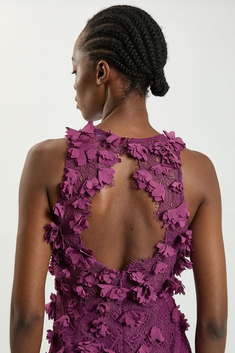 Petal Applique Lace Woven Midi Dress - Image 2