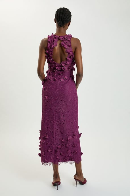 Petal Applique Lace Woven Midi Dress - Image 3