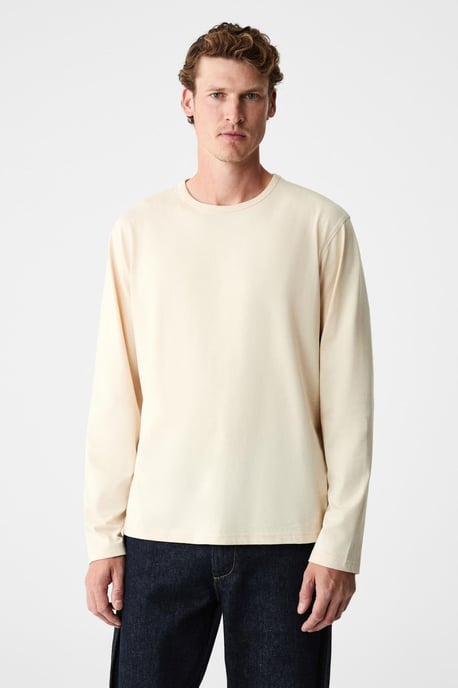 Ribbad T-shirt med rund hals och långa ärmar - Image 3