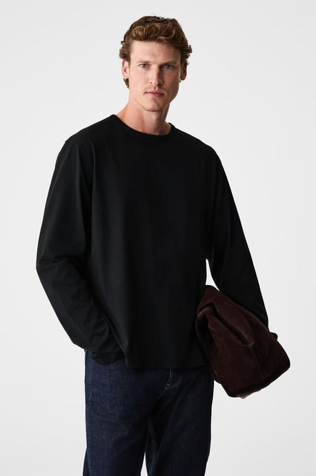 Ribbed Crew Neck Long Sleeve T-Shirt - Image 2