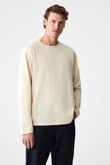 Ribbad T-shirt med rund hals och långa ärmar - Image 5