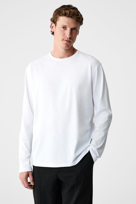 Ribbad T-shirt med rund hals och lång ärm - Image 1