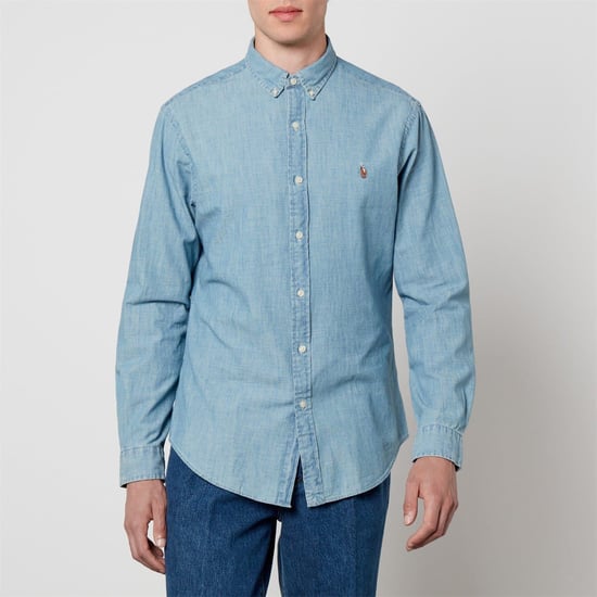 Men's Ralph Lauren Embroidered Button Down Collar Long Sleeve Denim Shirt in Chambray - Image 1