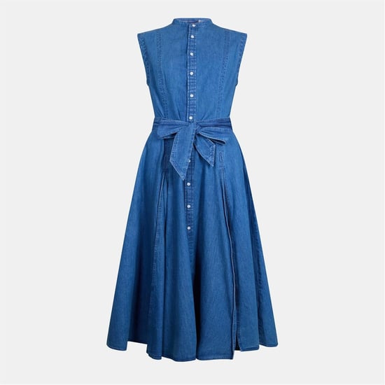 Women's Ralph Lauren Mock Neck Short Sleeve Midi Dress in Indigo - Image 1