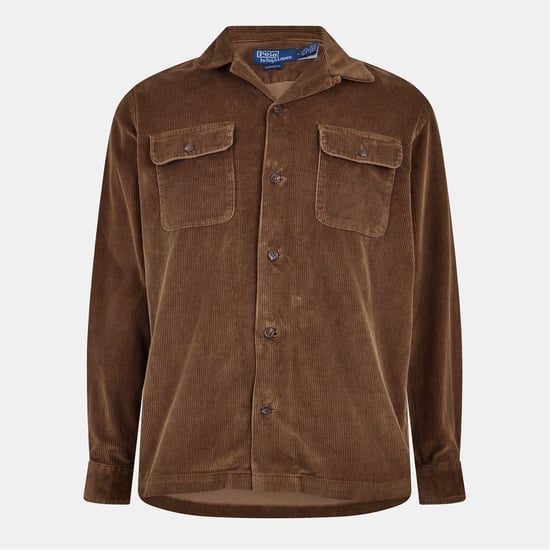 Men's Ralph Lauren Corduroy Long Sleeve Collared Shirt in Truffle - Image 1