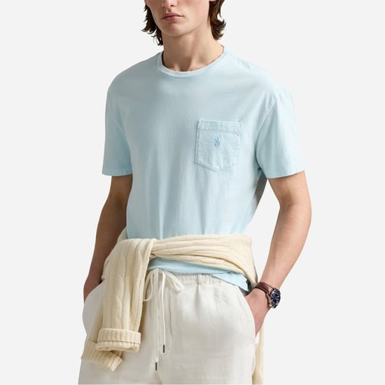 Men's Ralph Lauren Slim Fit Crew Neck Short Sleeve T-Shirt in Sky - Image 1
