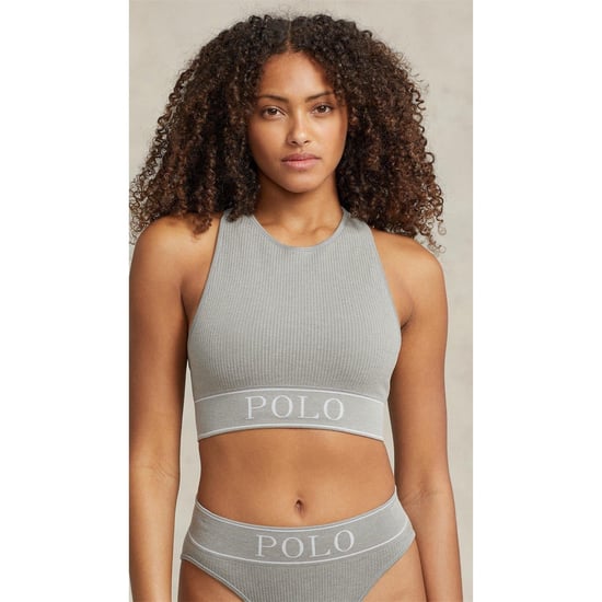 Women's Ralph Lauren Cropped High Neck Slim Fit Tank in Heather Grey - Image 3