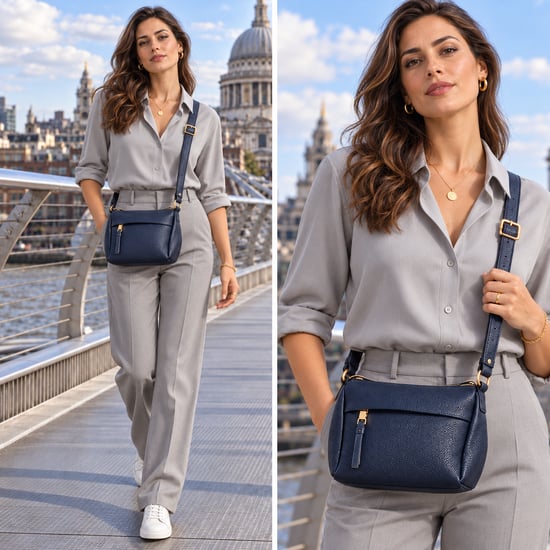 Women's Faux Leather Crossbody Bag Shoulder Handbag in Navy - Image 2
