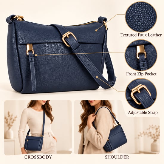 Women's Faux Leather Crossbody Bag Shoulder Handbag in Navy - Image 4