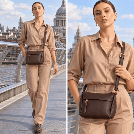 Women's Faux Leather Crossbody Bag Shoulder Handbag in Brown - Image 2