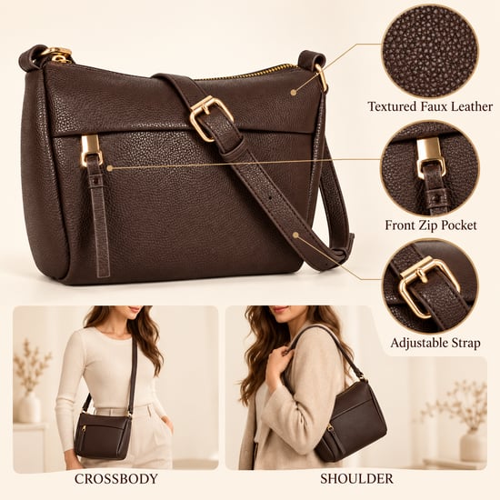 Women's Faux Leather Crossbody Bag Shoulder Handbag in Brown - Image 4
