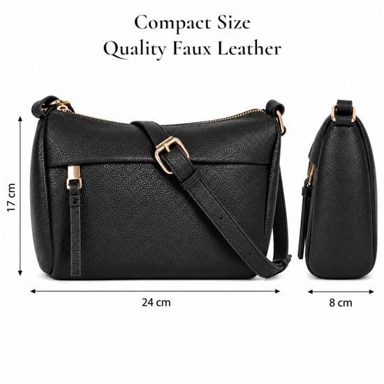 Women's Faux Leather Crossbody Bag Shoulder Handbag in Black - Image 3