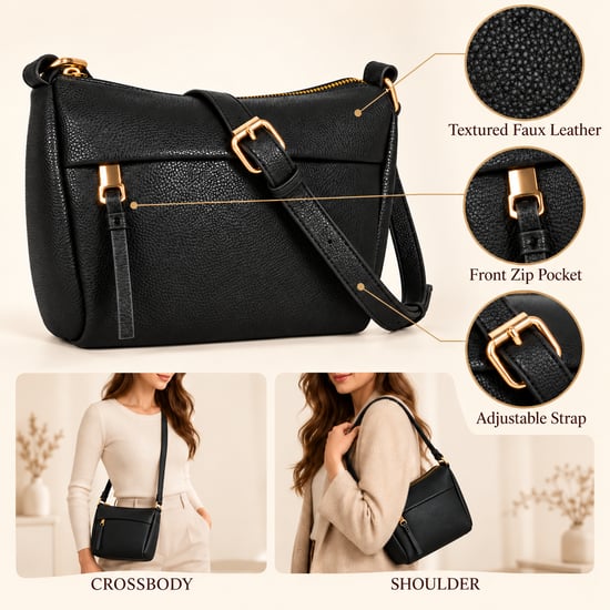 Women's Faux Leather Crossbody Bag Shoulder Handbag in Black - Image 4