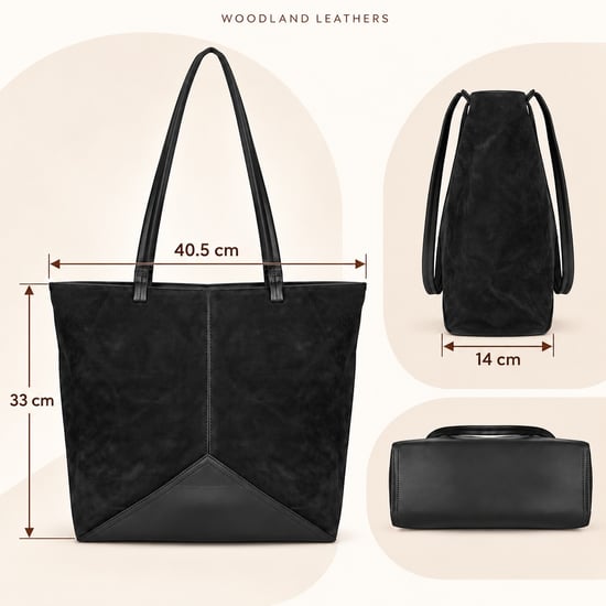 Women's Suede-Effect Tote Bag Large Shoulder Bag in Black - Image 3