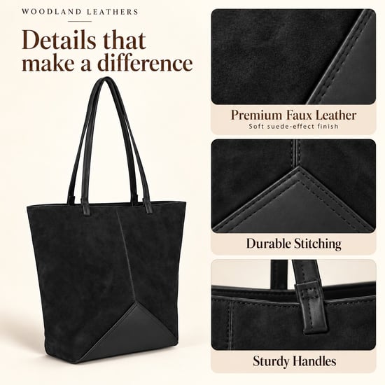 Women's Suede-Effect Tote Bag Large Shoulder Bag in Black - Image 6
