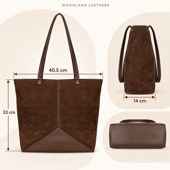 Women's Suede-Effect Tote Bag Large Shoulder Bag in Brown - Image 3