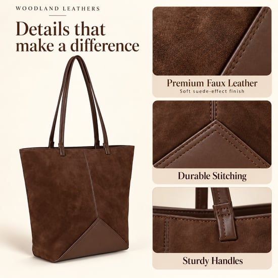 Women's Suede-Effect Tote Bag Large Shoulder Bag in Brown - Image 6