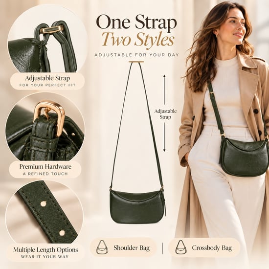 Women's Crescent Crossbody Bag Ladies Shoulder Bag in Dark Green - Image 5