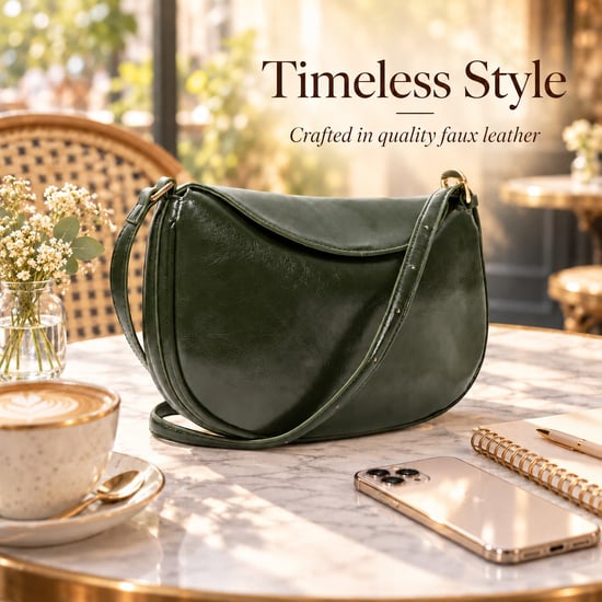 Women's Crescent Crossbody Bag Ladies Shoulder Bag in Dark Green - Image 6