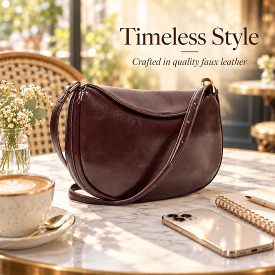 Women's Crescent Crossbody Bag Ladies Shoulder Bag in Dark Brown - Image 6