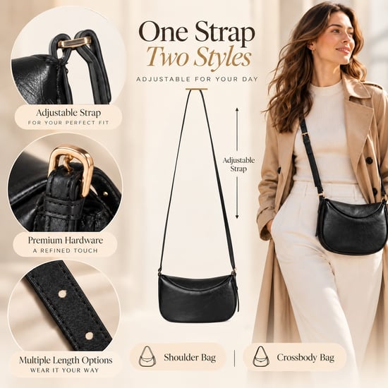 Women's Crescent Crossbody Bag Ladies Shoulder Bag in Black - Image 5