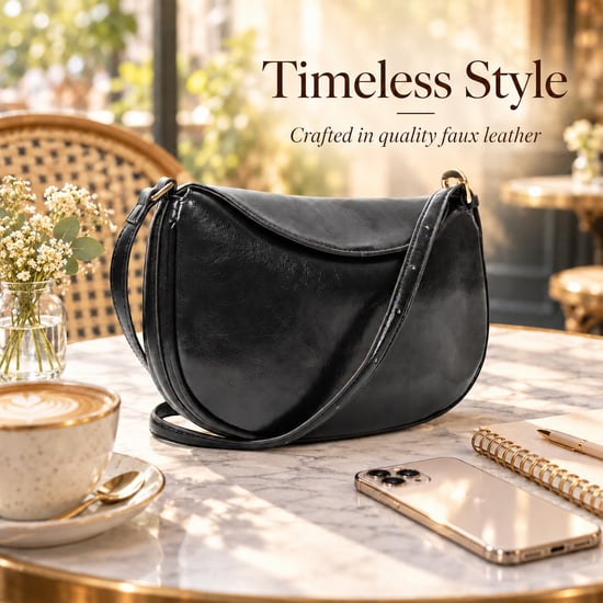 Women's Crescent Crossbody Bag Ladies Shoulder Bag in Black - Image 6