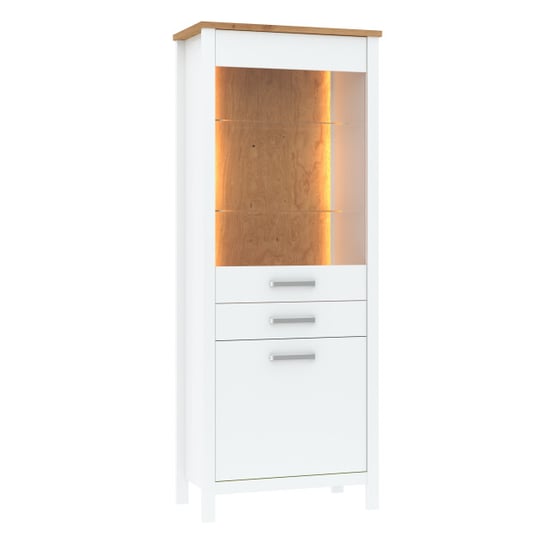 Furnilux Vitrinekast sicilia wit met eiken accenten – 204,5 cm hoog - Image 1