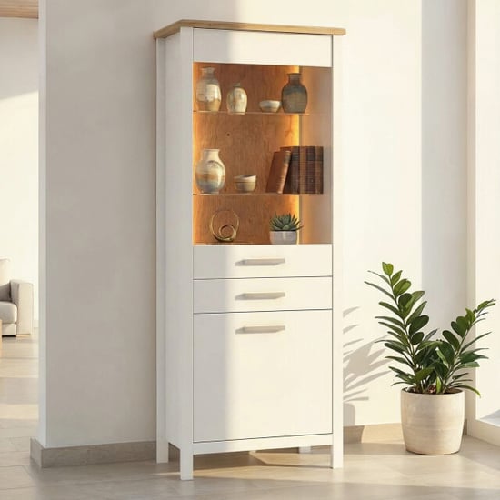 Furnilux Vitrinekast sicilia wit met eiken accenten – 204,5 cm hoog - Image 5