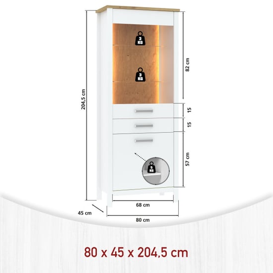 Furnilux Vitrinekast sicilia wit met eiken accenten – 204,5 cm hoog - Image 6