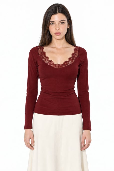 Lace Detailed V-Neck Blouse - Image 1
