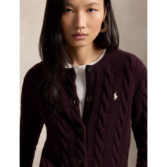 Women's Polo Ralph Lauren Sweater Cardigan in Damson Melange - Image 4