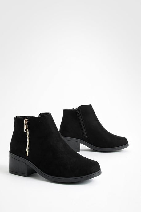 Faux Suede Zip Side Block Heel Chelsea Boots - Image 1