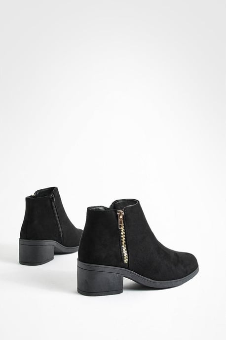 Faux Suede Zip Side Block Heel Chelsea Boots - Image 3