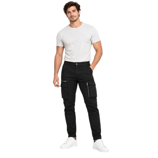 Mens Cargo Trousers Regular Fit Zip Pocket Stretch Cotton Cargo Combat Work Pant - Image 1