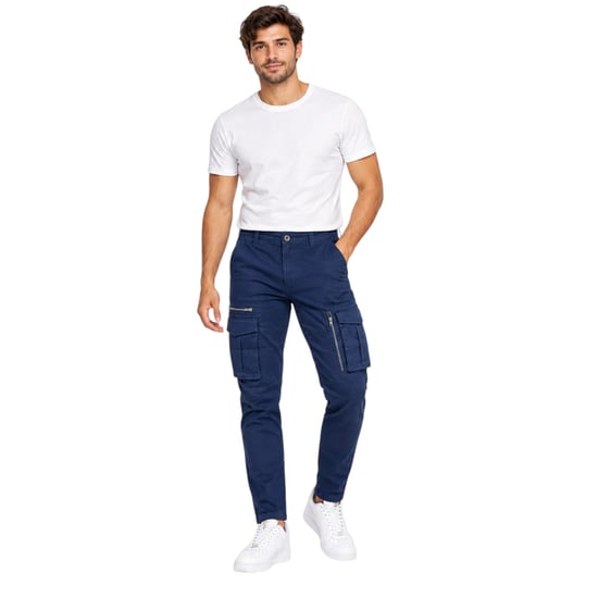 Mens Cargo Trousers Regular Fit Zip Pocket Stretch Cotton Cargo Combat Work Pant - Image 1