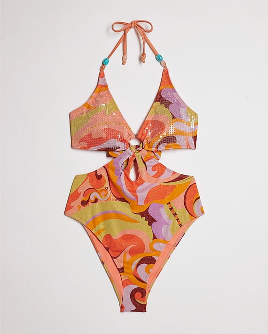 River Island Womens Swimsuit Orange Swirl Glitter Beaded - Image 6