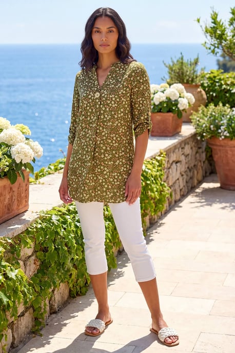 Ditsy Floral Print Tunic Top - Image 2
