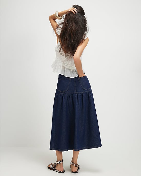River Island Womens Midi Skirt Blue Panelled Denim Button Zip - Image 3