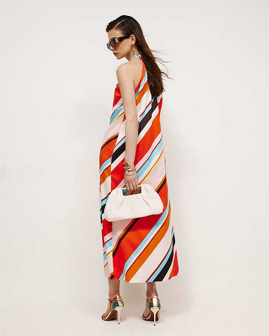 River Island Womens Maxi Dress Orange Halter Neck Sleeveless Stripe - Image 2